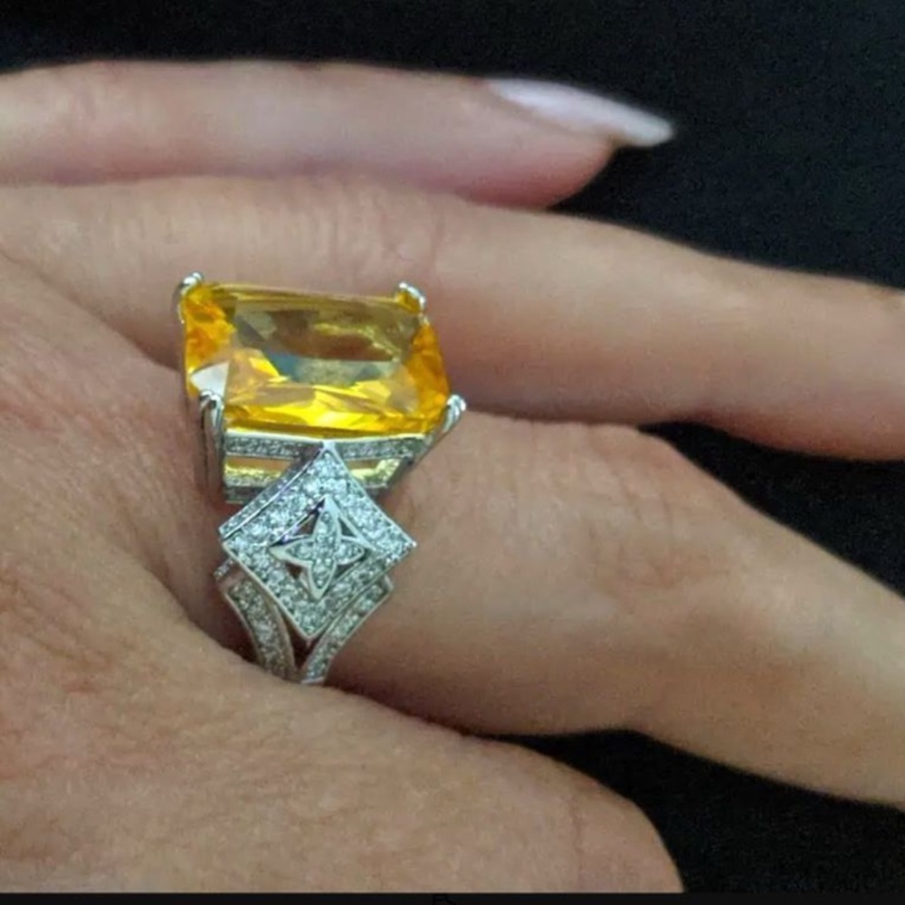 Radiant Cut Canary Yellow Cz  Diamond  Cocktail Ring